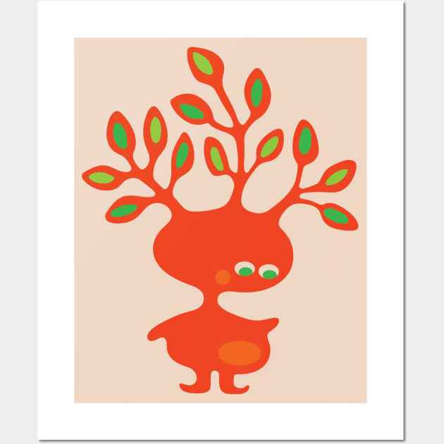 TREE HEADS Cute Orange Imaginary Kids Kawaii Monster with Leaf Antlers - UnBlink Studio by Jackie Tahara Wall Art by UnBlink Studio by Jackie Tahara